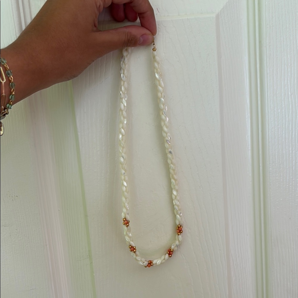 Coral Twisted Strand Mother of Pearl Necklace